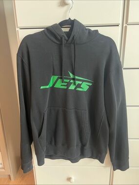 Men's Black Hoodie with Green Jets Logo